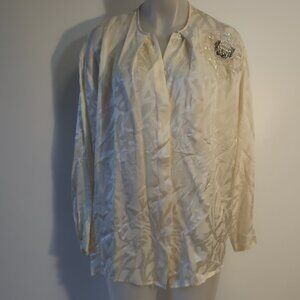 Womens Hirshleifers Ivory 100% Silk Jacquard Blouse Top 40 US/L